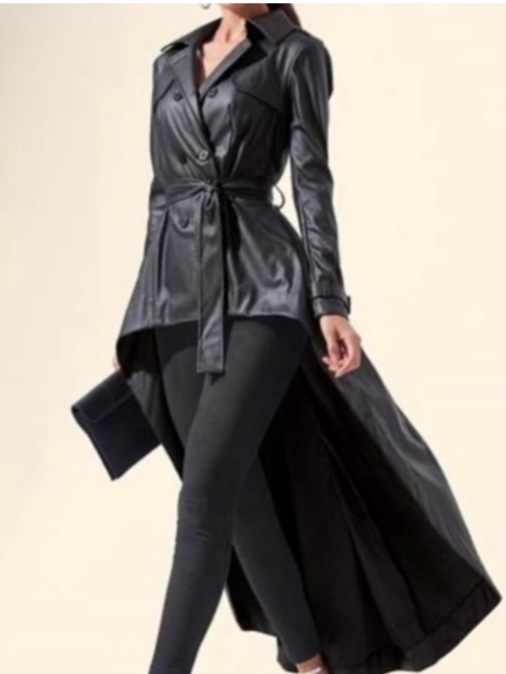 Venus High Low Faux Leather Trench Coat Goth Bikercore Whimsigoth Witchy SZ 10